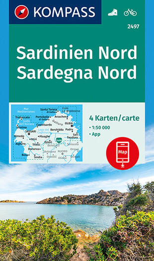 copertina Carta escursionistica n. 2497. Sardegna Nord 1:50.000 (set di 4 carte). Ediz. italiana e tedesca