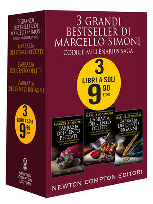 copertina 3 grandi bestseller di Marcello Simoni. Codice Millenarius Saga