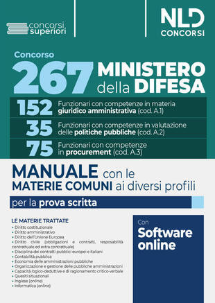 copertina Concorso 267 posti Ministero della Difesa. Materie comuni ai diversi profili. Manuale. Con software di simulazione