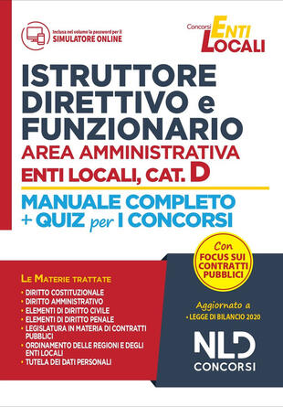 copertina Istruttore direttivo e funzionario area amministrativa. Enti locali, categoria D. Manuale completo + quiz per i concorsi