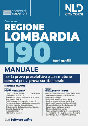 copertina Concorso 190 posti Regione Lombardia, area funzionari e dell'elevata qualificazione. Manuale per la prova preselettiva e scritta per le materie comuni. Nuova ediz.