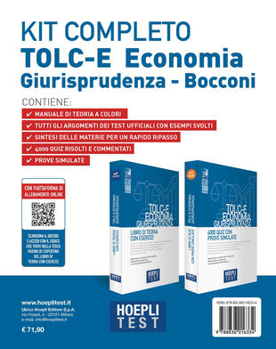copertina Hoepli test. TOLC-E Economia, Giurisprudenza. Libro di teoria con esercizi-Hoepli test. TOLC-E Economia, Giurisprudenza. 4000 quiz con prove simulate