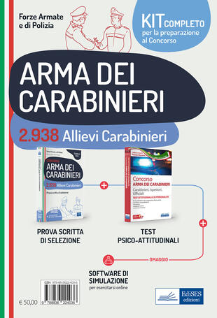 copertina Kit completo concorso 2.938 allievi carabinieri. Prova scritta di preselezione-Test attitudinali. Con software di simulazione