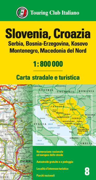 copertina Slovenia, Croazia, Serbia, Bosnia Erzegovina, Montenegro, Macedonia 1:800.000. Carta stradale e turistica