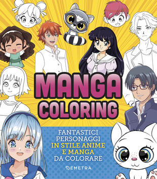 copertina Manga coloring. Fantastici personaggi in stile anime e manga da colorare