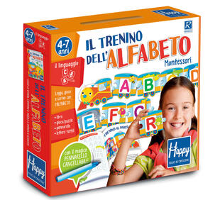 copertina Il trenino dell'alfabeto Montessori. Happy. Ediz. illustrata. Con gadget