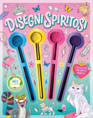 copertina Disegni spiritosi. Ediz. illustrata. Con 4 matite colorate con pompon