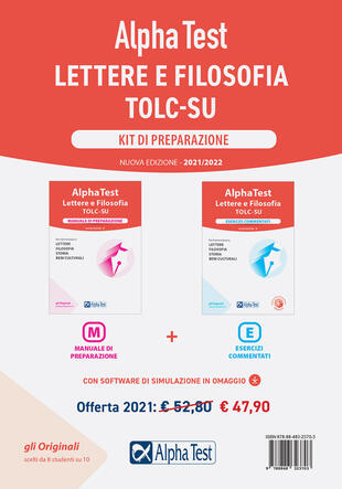 copertina Alpha Test. Lettere e Filosofia. Kit di preparazione: Manuale di preparazione-Esercizi commentati. Nuova ediz. Con software di simulazione