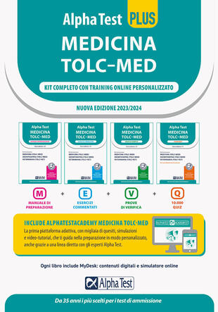 copertina Alpha Test PLUS Medicina TOLC-MED. Kit completo di preparazione con training on line. Con estensioni online
