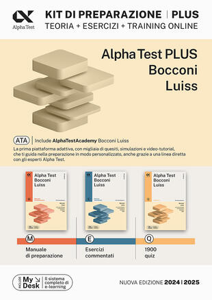 copertina Alpha Test plus Bocconi e Luiss. Kit completo di preparazione con training on line. Con AlphaTestAcademy. Con MyDesk