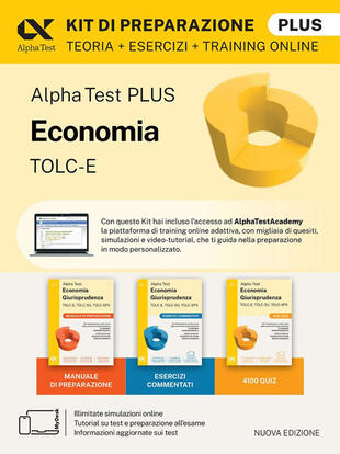 copertina Alpha Test plus. Economia TOLC-E. Kit di preparazione Plus. Con Contenuto digitale per download e accesso online