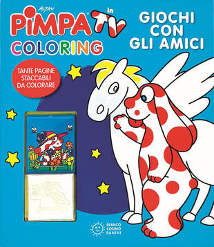 copertina Giochi con gli amici. Pimpa in tv. Coloring. Ediz. illustrata. Con gadget