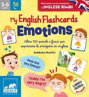 copertina Emotions. My english flaschcards. Oltre 150 parole e frasi per esprimere le emozioni in inglese. Ediz. illustrata. Con libro-guida per adulti