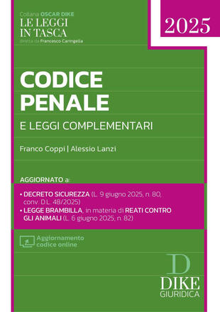 copertina Codice penale e leggi complementari 2025. Con aggiornamento codice online