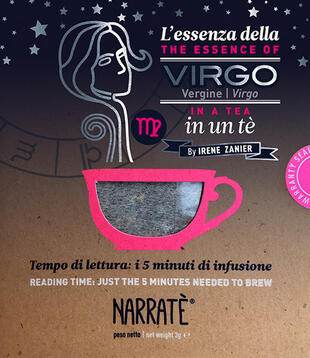 copertina L'essenza della Vergine in un t&egrave;-The essence of the Virgo in a tea. Tempo di lettura: i 5 minuti di infusione. Ediz. bilingue. Con tea bag