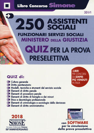 copertina 250 assistenti sociali. Funzionari servizi sociali. Ministero della giustizia. Quiz per la prova preselettiva. Con software di simulazione