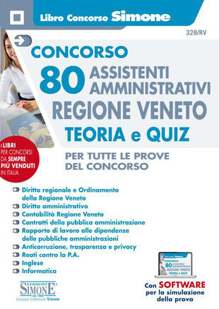 copertina Concorso 80 assistenti amministrativi regione Veneto. Teoria e Quiz. Con espansione online