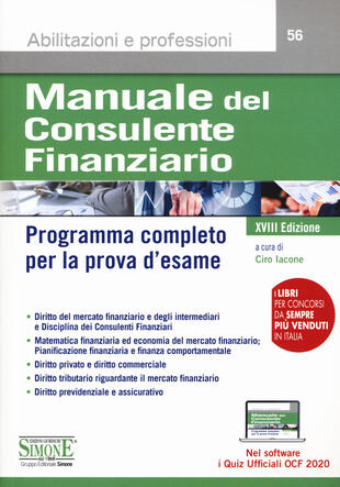 copertina Manuale del consulente finanziario. Programma completo per la prova d'esame. Con software di simulazione