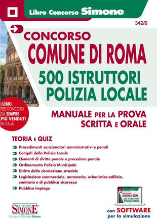 copertina Concorso comune di Roma. 500 istruttori Polizia Locale. Manuale per la prova scritta e orale. Con software di simulazione