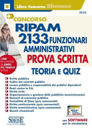 copertina Concorso RIPAM 2133 funzionari amministrativi. Prova scritta. Teoria e quiz. Con espansione online. Con software di simulazione