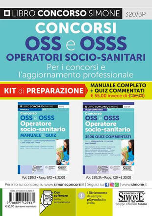 copertina Concorsi OSS e OSSS Operatori Socio-Sanitari. Per i concorsi e l'aggiornamento professionale. Kit di preparazione. Manuale completo + quiz commentati. Con software di simulazione