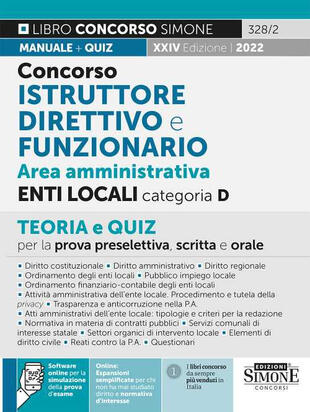 copertina Concorso istruttore direttivo e funzionario area amministrativa enti locali categoria D. Teoria e quiz per la prova scritta e orale. Con espansione online. Con software di simulazione