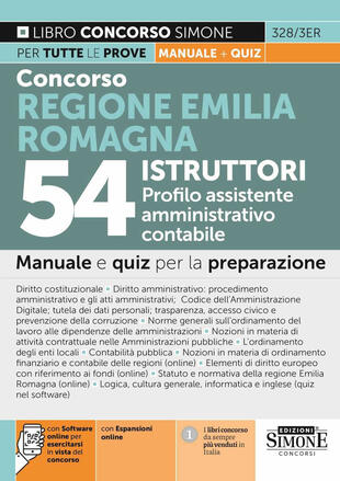 copertina Concorso Regione Emilia Romagna 54 istruttori profilo assistente amministrativo contabile. Manuale e quiz per la prova, scritta e orale. Con espansione online. Con software di simulazione