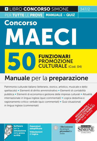 copertina Concorso MAECI 2023 50 funzionari promozione culturale (Cod. 04). Manuale per la preparazione. Con software per la simulazione della prova scritta. Con videolezioni di logica