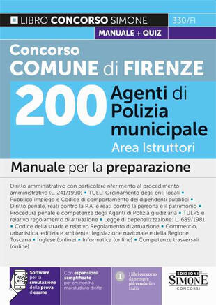 copertina Concorso Comune Firenze. 200 Agenti di polizia municipale. Area istruttori. Manuale per la preparazione. Con aggiornamento online. Con software di simulazione