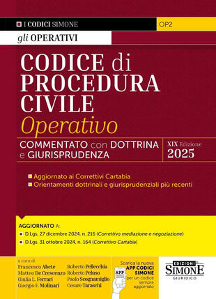 copertina Codice di procedura civile operativo. Annotato con dottrina e giurisprudenza. Con App Codici Simone. Con aggiornamento online