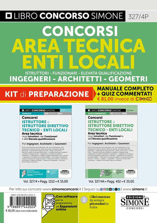 copertina Concorsi area tecnica enti locali. Istruttori. Funzionari dell'elevata qualificazione. Geometra-Ingegnere-Architetto. Kit di preparazione. Con software di simulazione