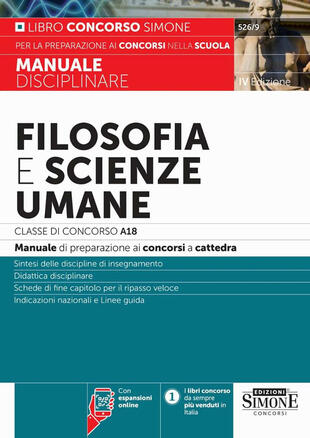 copertina Filosofia e scienze umane. Classe di concorso A18 (ex A036). Manuale disciplinare per la preparazione ai concorsi a cattedra. Con espansioni online
