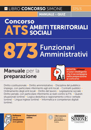 copertina Concorso ATS Ambiti Territoriali Sociali 873 funzionari amministrativi. Manuale. Con software per la simulazione della prova