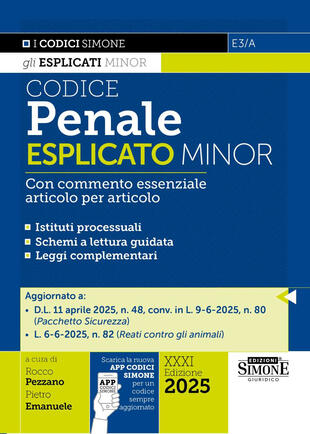 copertina Codice penale esplicato. Con commento essenziale articolo per articolo. Ediz. minor. Con App Codici Simone per un codice sempre aggiornato