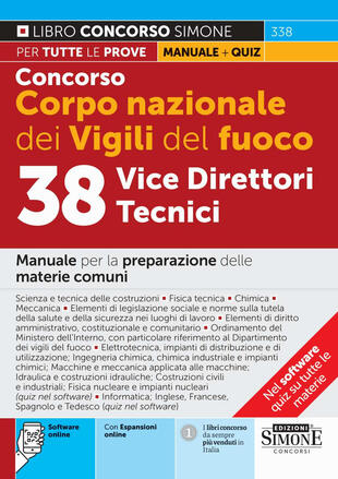 copertina Concorso Vigili del Fuoco. 38 vice direttori tecnici. Manuale per la preparazione delle materie comuni. Con espansioni online. Con software online