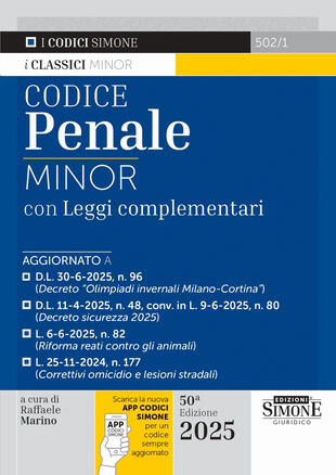 copertina Codice penale minor. Con leggi complementari. Con App Codici Simone per un codice sempre aggiornato