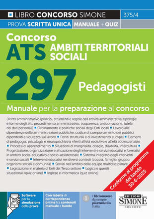 copertina Concorso ATS. Ambiti territoriali sociali. 297 pedagogisti. Con software per la simulazione della prova. Con tabelle di corrispondenza online tra contenuti manuale e bando