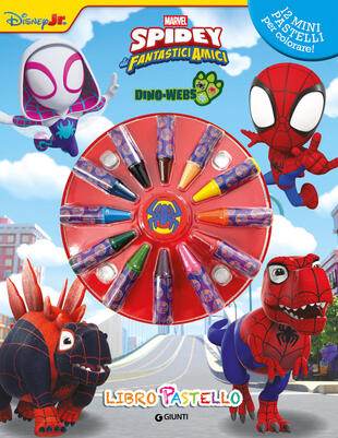 copertina Dino-webs. Spidey e i suoi simpatici amici. Libro pastello. Ediz. a colori. Con 12 mini pastelli