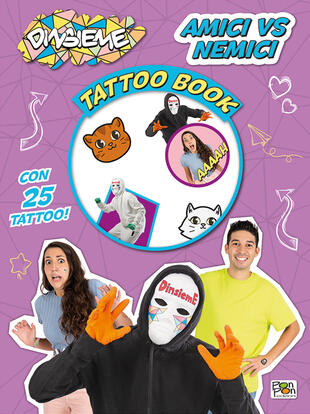 copertina Amici vs nemici. DinsiemE. Tattoo book. Con 25 tatuaggi temporanei. Con Poster