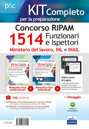 copertina Kit completo per il concorso RIPAM 1514 Funzionari e Ispettori nel Ministero del lavoro, nell'INL e nell'INAIL. Manuale e Test per la prova preselettiva. Con softwar