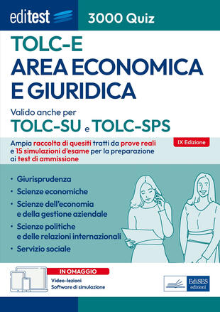 copertina EdiTEST. Area economica e giuridica. 3000 quiz. Ampia raccolta di quesiti tratti da prove reali e 15 simulazioni d'esame per la preparazione ai test di accesso. Con software di simulazione. Con video-lezioni