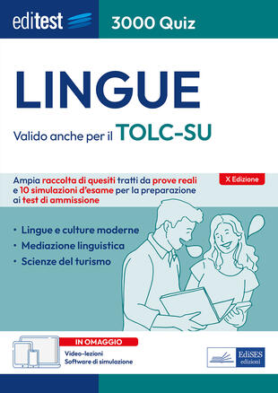 copertina EdiTEST. Lingue. 3000 quiz. Ampia raccolta di quesiti tratti da prove reali e 10 simulazioni d'esame per la preparazione ai test di ammissione. Con software di simulazione. Con video-lezioni