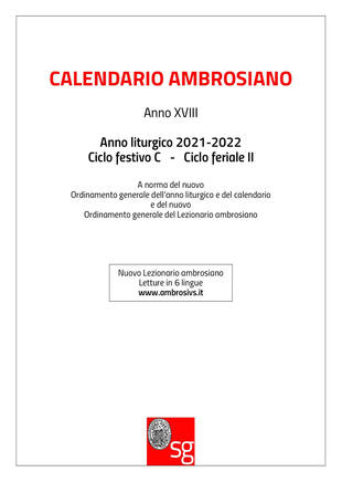 copertina Calendario ambrosiano. Anno liturgico 2021-2022. Ciclo festivo C. Ciclo feriale II