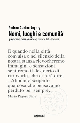 copertina Nomi, luoghi e comunità. Quaderni di toponomastica cimbro Sette Comuni