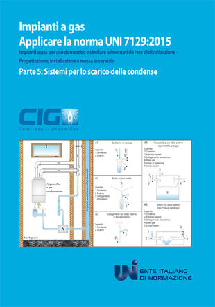 copertina Applicare la norma UNI 7128:2015. Impianti a gas per uso domestico e similare alimentati da rete di distribuzione. Progettazione, installazione e messa in servizio. Vol. 5: Sistemi per lo scarico delle condense.