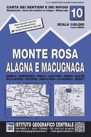 copertina Carta n. 10 Monte Rosa, Alagna e Macugnaga 1:50.000. Carta dei sentieri e dei rifugi