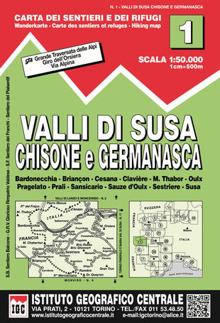 copertina Carta n. 1 Val di Susa, Chisone e Germanasca 1:50.000. Carta dei sentieri e dei rifugi