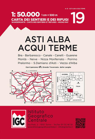 copertina Carta n. 19 Asti, Alba, Acqui Terme 1:50.000. Carta dei sentieri e dei rifugi