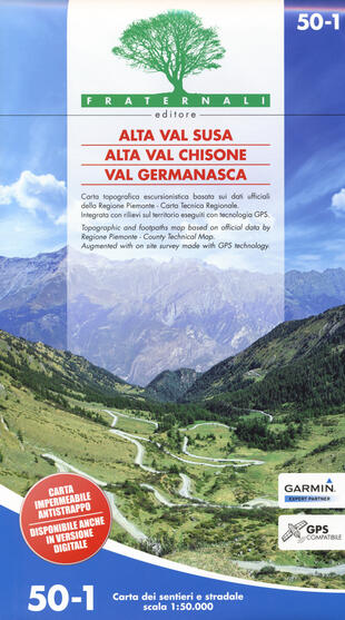 copertina Carta n. 50-1. Alta Val Susa, alta Val Chisone, Val Germanasca. Carta dei sentieri e stradale scala 1:25.000