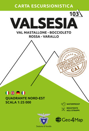 copertina Valsesia Quadrante nord-est. Val Mastallone, Boccioleto, Rossa e Varallo. Carta escursionistica 1:25.000